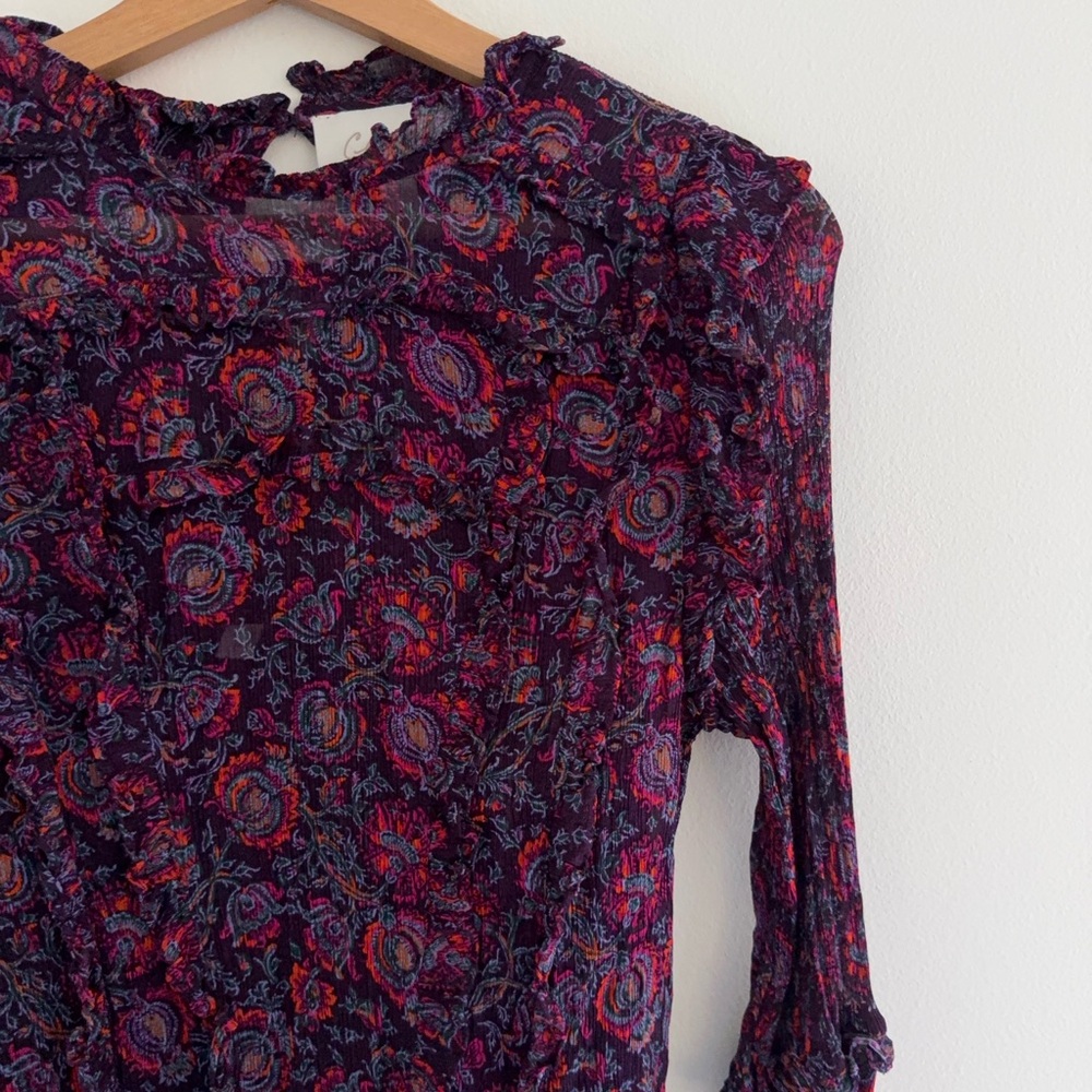 Cleobella Purple Floral Ruffled Long Sleeve Blouse Medium - Picture 3 of 7